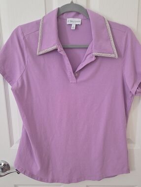 Lavender Polo Top with Rhinestone Collar